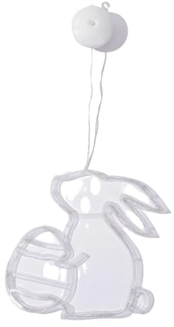 Pavillon Noir Rectangulaire Lumières de fenêtre de Pâques pour décorations Pâques Lumières suspendues d'intérieur à Piles Lampe LED à Ventouse en Forme d'œuf Lapin (18x13cm)