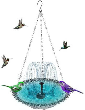 Fontana per uccelli, fontana ad energia solare, decorazione da giardino da appendere, 24 x 45 cm, design ecologico, per animali selvatici all'aperto, cortile, portico, divertimento naturale per