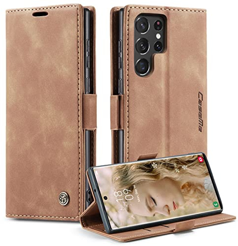 Monweicz Handyhülle für Samsung Galaxy S22 Ultra Hülle Premium Lederhülle Klappbar Flip Case Tasche Magnet Kartenfach Standfunktion Klapphülle Schutzhülle für Samsung Galaxy S22 Ultra - Braun