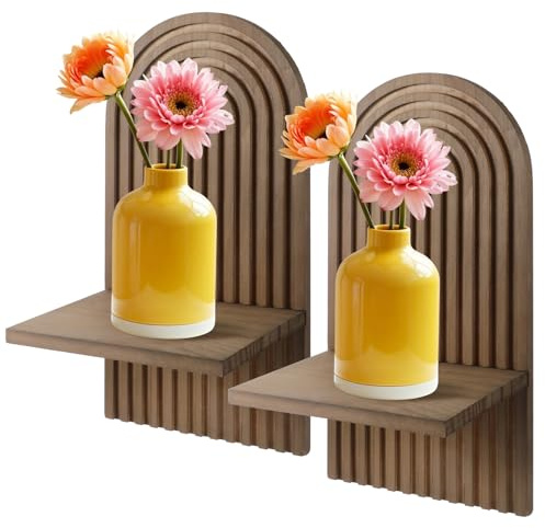 Lemecima 2 Pieces Boho Wall Shelf Decor Arch Wood Floating Shelf Wooden Wall Mount Book Hanging Holder for Living Room Bathroom Bedroom Office Nursery Decoration
