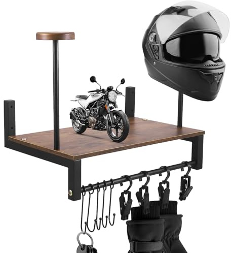 Nastopee Porte Casque Moto, Multifonction Support Casque Moto Mural avec 4 Clips et 4 Crochets Rétro Veste Moto Étagère de Rangement pour Moto Équipement de Football et de Vélo