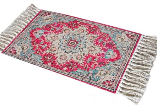 Aniyan Teppich 60x130 cm Boho Baumwollteppich Waschbar mit Quasten, Webteppich Faltbar für Camping Outdoor, Wohnzimmer Schlafzimmer Küche Flur, Handgewebter Antirutsch L?Ufer (Stil A)