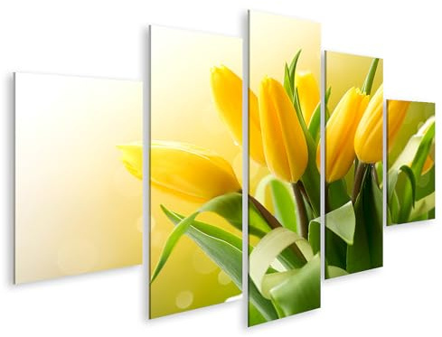 islandburner Image sur toile - Tulipes jaunes dans la lumière du printemps - Bouquet de fleurs - Photographie de la nature - Photos murales - Poster