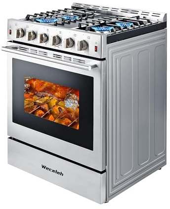 Freestanding Gas Range Stove 30 inch Gas Cooktop Stove 4 Burners 42000BTU 5.56 cu.ft. 3 Layers Large Convection Oven,Heavy Duty Stainless Steel Tempered Glass Door