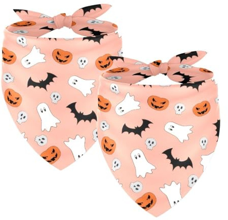 Hundehalstuch, verstellbar, Dreieckstuch für kleine, mittelgroße und große Hunde, Katzen, Haustiere, Halloween-Muster, Rosa, 2 Stück