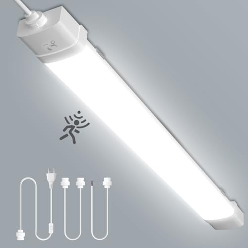 Litglobe LED Feuchtraumleuchte 90CM mit Bewegungsmelder,Verknüpfbar Sensor Feuchtraumlampe mit Stecker,6500K Kaltweiß LED Röhre,30W 3000LM Kellerleuchte für Küche Büro Flur Balkon Treppe