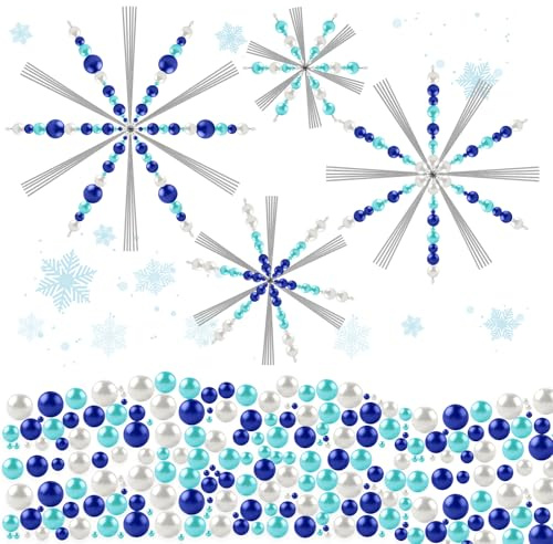 ZXShow 24 Stück Snowflake Drahtsterne Bastelset Schneeflocken Metalldraht Snowflake Drahtsterne Bastelset mit 1512 Mischfarben Perlen 4 Größen für Winterhandwerk DIY Perlen Weihnachten Dekorationen
