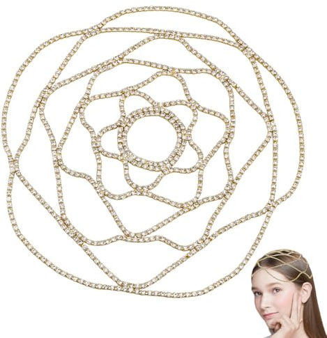 DICOSMETIC 1 Stück Strass Kopfkette Gold Kristall Kopfschmuck 22.5x0.3cm Braut Hochzeit Haarreif 20er Flapper Haarband Damen Haaraccessoires mit Mehrschicht Design für Boho Party und Abendoutfits