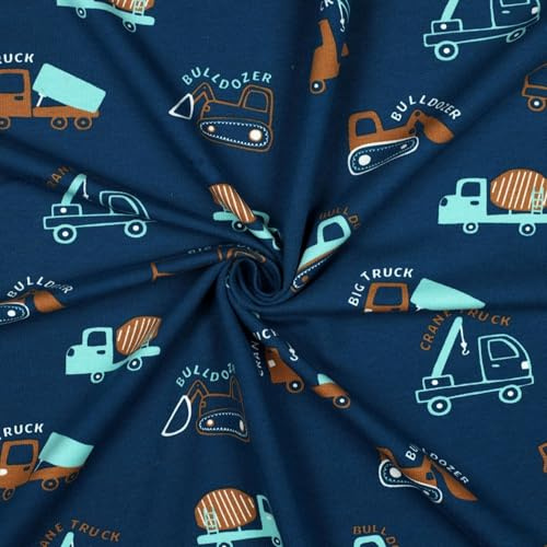 Sweatstoff Soft Sweat VEHICLES - bedruckt mit Fahrzeugen - 2 Farben - Ökotex - Meterware ab 50cm - kuschelig angeraut - zum Nähen von Kinderkleidung (petrol)