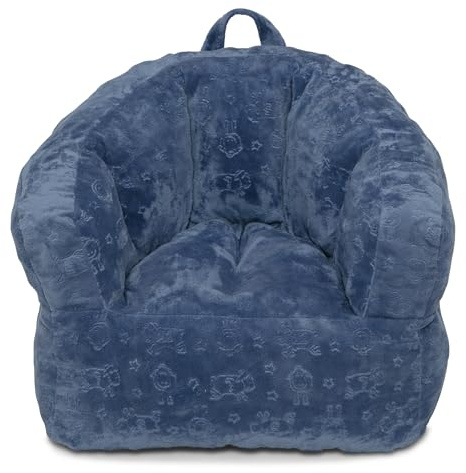 Delta Children - Serta Kids Plush Barrel Toddler Chair, Soft Foam Chair Bean Bag Chair Alternative for Boys and Girls, Cozy Seat for Reading, Watching Cartoons, Playroom Nursery Bedroom, Denim Blue