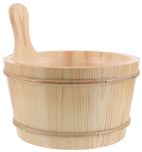 VALICLUD Holz Saunaeimer 4 L mit Schöpfkelle und Inneneinsatz Kleines Saunazubehör für Dampfbad und Fußbad