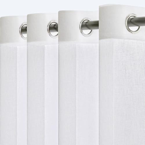 MYSKY HOME Gardinen Weiß Kurz Voile Vorhänge mit Ösen Transparent für Wohnzimmer Schlafzimmer Kinderzimmer Ösenvorhang Scheibengardine Schlaufengardinen Modern 2er Set 140x160 cm (B x H