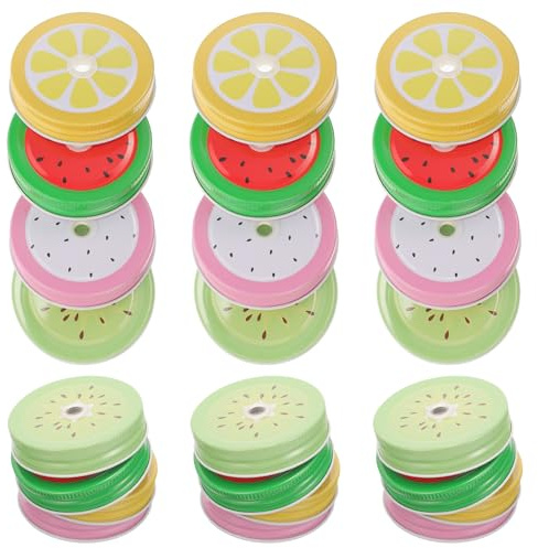 Generic Reusable Tinplate Jar Lids 20Pcs with Straw Holes Leak-Proof Metal Replacement for Mason Jars and Drinking