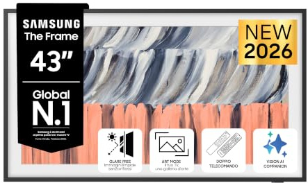 Samsung Smart TV 43 QE43LS03HEUXZT The Frame 4K QLED, Glare Free, HDR10+, Motion Xcelerator 144Hz, Dolby Atmos, Modern Frame Design, Art Mode, Vision AI, Alexa, PACCHETTO INTRATTENIMENTO, 2026
