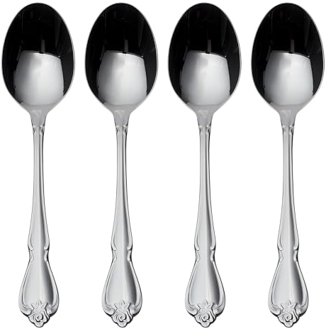 Oneida B552004C True Rose Everyday Flatware Dinner Spoons 18/0 Stainless Steel, Silver