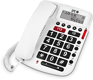 SPC Comfot Volume – Teléfono Fijo sobremesa con Teclas Grandes, Volumen Extra Alto, Manos Libres, Botón SOS y 2 Memorias Directas
