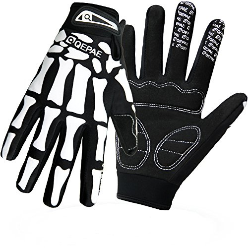 QEPAE Breathable Auto Racing Gloves Anti-Slip Full Finger Gloves for Biking Running Sporting Weightlifting Hunting Shooting Training, Large, Skeleton Pattern