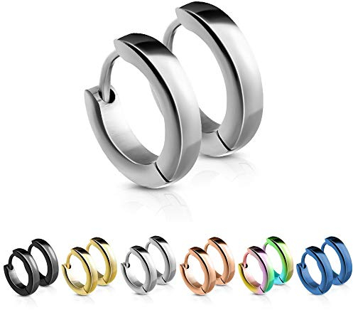 Treuheld® | Schmale Creolen/Ohrringe aus medizinischem Edelstahl | 2,5mm x 12mm | Silber | Klappcreolen für Damen und Herren | Set/Paar