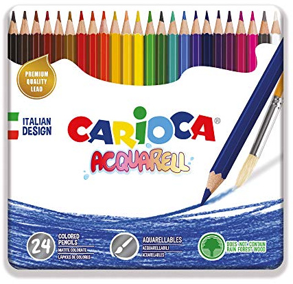 CARIOCA Acquarell - Lápices Acuarelables, Efecto Acuarela, Caja Metálica, Alta Pigmentación, Pincel