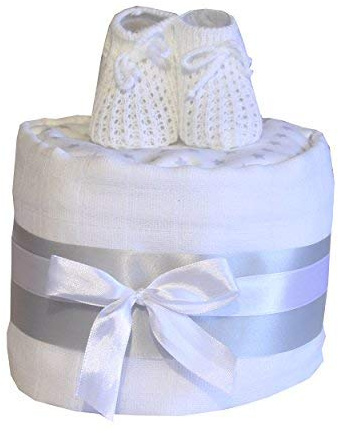 Baby Nappy Cake Gift Baby Shower, Maternity Leave Present, Birth Gift (White)
