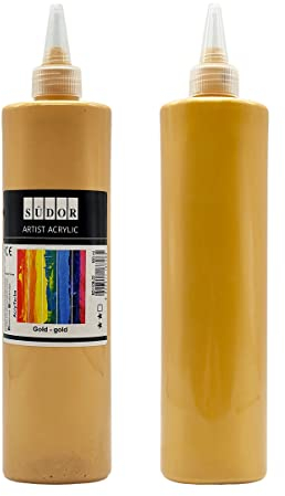 SÜDOR Acrylfarbe 500 ml – Geeignet für Acryl-Pouring. Hochpigmentierte Künstler-Malfarbe zum Bemalen auf Holz, Leinwand, Stein, Papier, Stoff & Metall. Vegan (Gold)