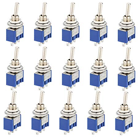 CESFONJER 15 Pièce Mini Interrupteur à Bascule, AC 125V 6A ON-OFF 3 Broches 2 Position SPDT Interrupteur a Bascule Autobloquant pour Pièces D'auto Bleu