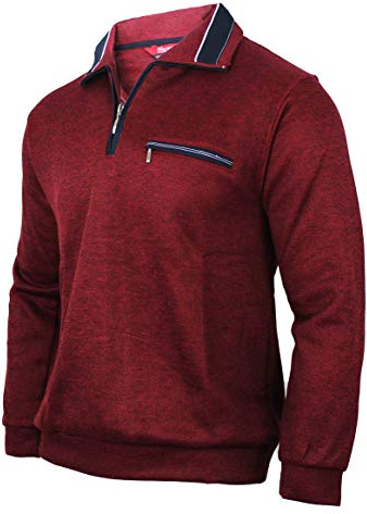 Soltice Herren Langarm Sweatshirt mit Kragen, Gestreifte Strickpullover, Reißverschluss Winter Poloshirts aus Baumwoll-Mix(M, [A] Bordeaux)