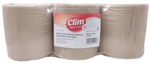 Clim Profesional 6 Rollos Papel Secamanos Eco Natural 120m Reciclado | Sin Blanqueantes, Doble Capa Gofrado, Alta Absorción, Uso Oficinas