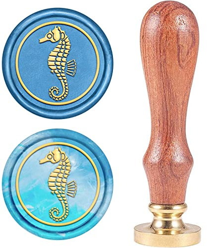 craspire Wachs-Siegel-Stempel, Siegelwachsstempel Seepferdchenmuster Retro Holzstempel Wachssiegel 25 mm Abnehmbar Messingdichtung Holzgriff Für Umschläge Einladungen Hochzeit Verschönerung