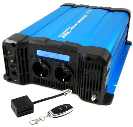 SOLARTRONICS Spannungswandler FS1500D 12V 1500 Watt mit Display - Wechselrichter 12v auf 230v - Reiner Sinus - LiFePO4/Lithium, Blei-, Gel oder AGM-Batterie kompatibel - USB - mit Fernbedienung