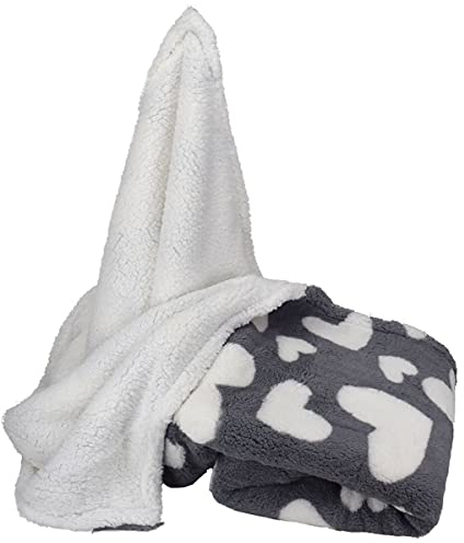 Teddydecke 150x200cm Herzen oder grau/weiß Lammfelloptik Kuscheldecke, Farbe:mit Herzen