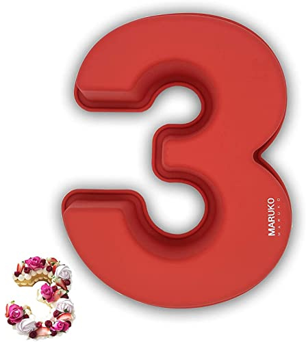 MARUKO Kuchenform Zahlen Silikon Backform Zahlen Groß 3D Number Cake Backform Anzahl 3 DIY Kindergeburtstag Hochzeit Jubiläum Geburtstagstorte Zahlenbackform