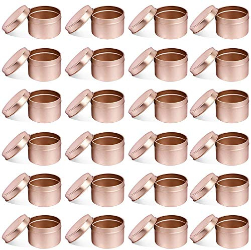 Candle Jars for Making Candles Bulk, 24 Pcs Round Metal Candle Tins with Lids, Decorative Candle Containers for DIY Candle Making, Arts Crafts Supplies, Dry Storage, Party Favors (Rose Gold,8OZ)
