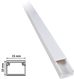 6PZ Canalina 15x10 mm 2 metri per cablaggi in plastica passacavi bianco coprifili a parete con copertura