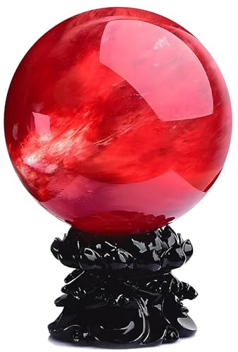 GYKLE Red Obsidian Ball with Stand, 4 Inch Natural Red Crystal Ruby Ball Sphere Melting Quartz Crystal Gemstone for Meditation Healing Feng Shui Divination Sphere Home Decoration Gift Box
