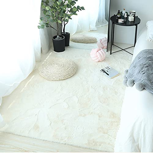 Zswpyq Hochflor Teppich Wohnzimmer Kunstfell Super Soft Einfarbig in Versch, Fellteppich ​Kunstfell Teppich Imitat in Creme Dicht Flauschig Seidiger Glanz,Beige,200 x 300 cm