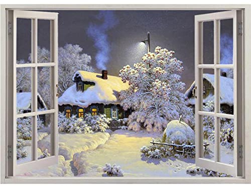 YHSGY Schneelandschaft Leinwandbilder - Winterbilder - Leinwand Wandkunst Gemälde für Wohnzimmer Deko - Bild auf Leinwand - Winterszene außerhalb des Fensters 80x105cm(32x42) Rahmenlos