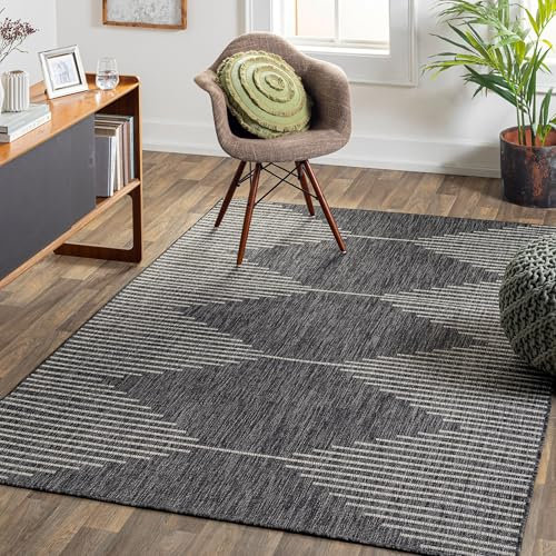 Livabliss Sevilla Indoor Outdoor Rug - Large Boho Rugs for Living Room 160x230 cm Dining, Kitchen Carpet, Patterned Neutral and Coloured Rugs, Waterproof, Stain Durable - Black and Grey