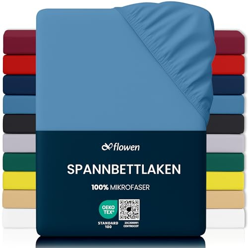 Flowen Spannbettlaken 140x200 cm Mikrofaser Spannbetttuch Marineblau für Bett Atmungsaktive Hypoallergene Bettlaken Anti-Milbe Leicht Weich und Knitterfrei mit 30 cm Tiefe Tasche Maschinenwaschbares
