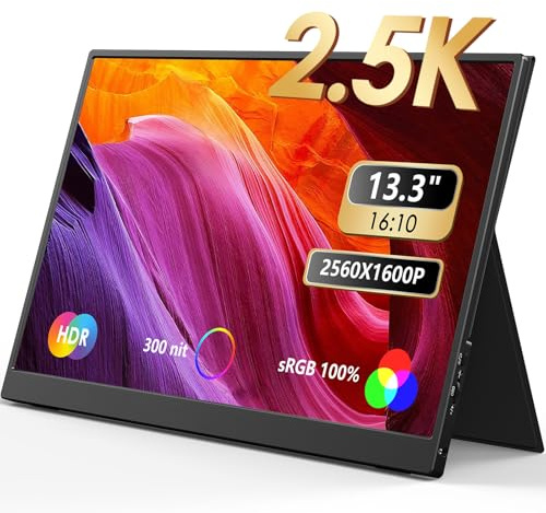MNN 13.3 2560x1600P UHD Portable Monitor, 100% sRGB IPS Computer Gaming Display HDR Travel Monitor w/Speakers & Smart Cover for Laptop Xbox PS5 Switch PC Phone