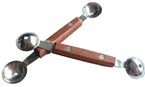 Double-Sided Fruit Melon Baller Spoon with wood handle, 2 in 1 Stainless Steel Scoop Cutter 16cm (2 Pack)