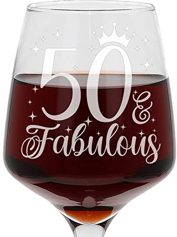 Always Looking Good 50th birthday gifts for women 50 & fantastically engraved large wine glass gift for 50 years old etched 400ml ladies wine glass laser engraved elegant stamped 50th wine glass