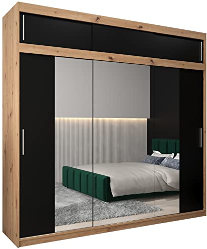 Armoire Tokyo 2 avec Porte Coulissante et Miroir - Dressing pour Chambre Adulte - Penderie Vêtement - Garde Robe - Placard 3 Portes - Closet