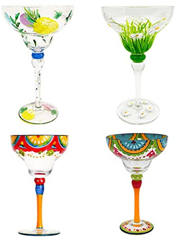 Målat Margarita glas, mexikansk samling Margarita glas utan stjälk Cup Set Unik/Dekorativa handblåsta glasvaror Margarita Glasögon,4pcs j