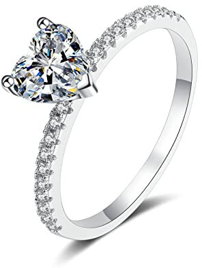 KnBoB Ehe Verlobungsringe Damen 925 Silber Ring 2ct Moissanit Herz Trauringe Hochzeit Schmuck Größe 53 (16.9)