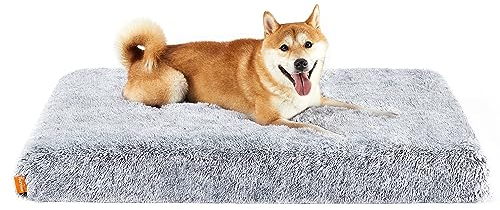 Feandrea Hundebett, großes orthopädisches Hundekörbchen, Hundekissen waschbar, Flauschige Hundematte, 110 x 73 x 10 cm, ombré-grau PGW213G01