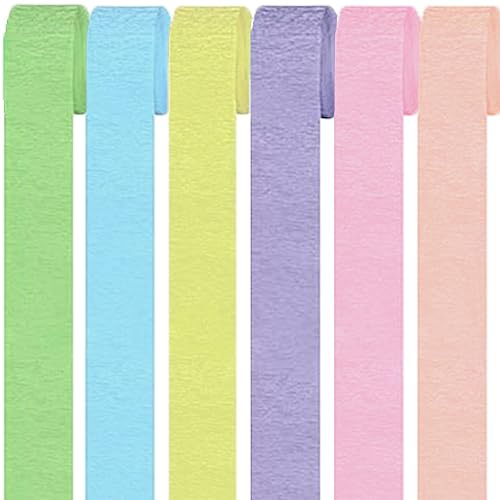 6 Rollen Bunt Krepppapier,Regenbogen kreppbänder Hintergrund Luftschlangen Papier Rainbow Crepe Paper Bastelkrepp für Party Dekoration und Handarbeiten Papierkunst 6 Farben (Set 2)