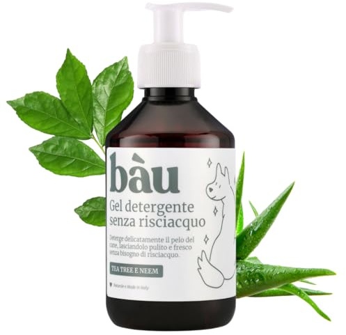 Bau Shampoo Secco per Cani, Gel Detergente Senza Risciacquo, Igienizzante e Idratante, Gel Detergente per Cani Senza Parabeni e Siliconi, Naturale e Bio con Aloe Vera - Dermatologico, 250 ml
