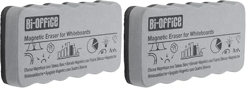 Bi-Office Whiteboard Schwamm, Tafellöscher für Trockenreinigung auf glatten Oberflächen, Magnetisch, Grau, Sehr Leicht, AA0105 11x6x2 (Packung mit 2)