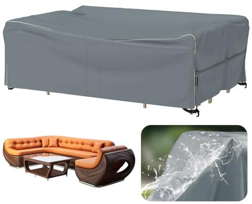 Velway Funda para Muebles de Jardín Impermeable: 270x180x71cm Cubierta de Mesa de Jardín Tela Oxford 600D con Tiras Reflectantes Anti UV Funda Protectora Exterior para Mesa Y Sillas Sofá - Gris